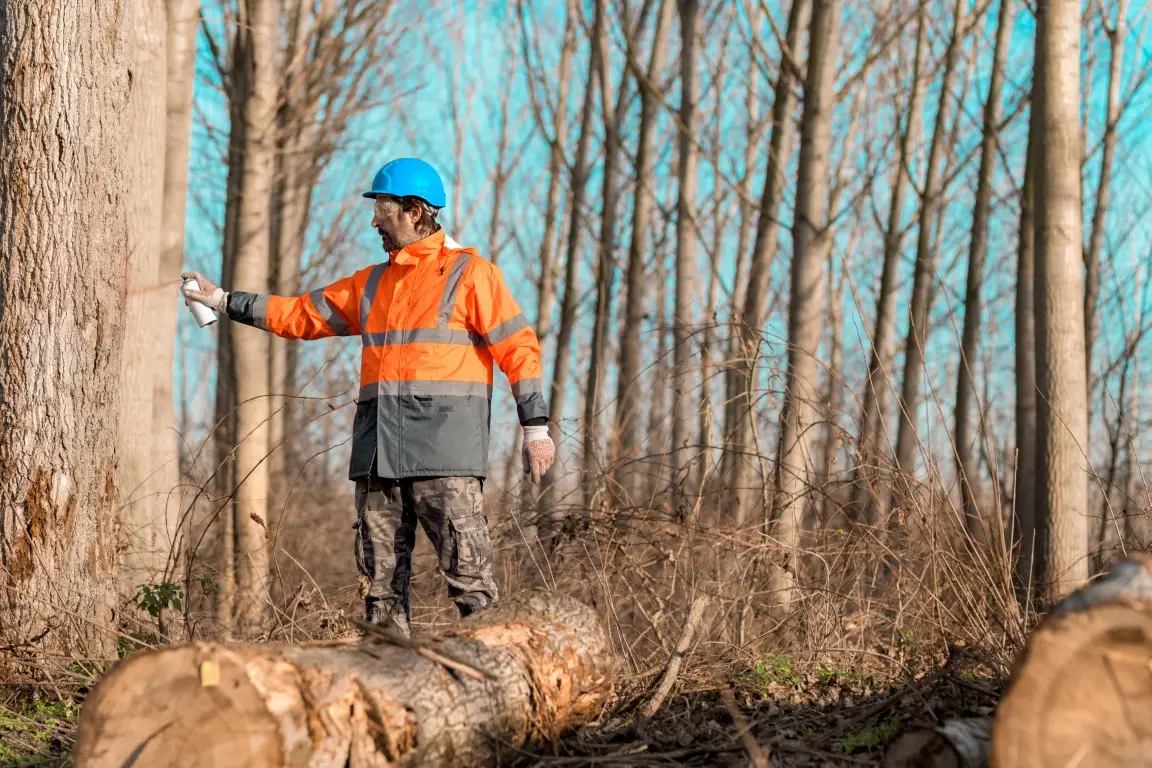 Forestry Technician Marking Tree for Cutting Forestry Technician Marking Tree for Cutting