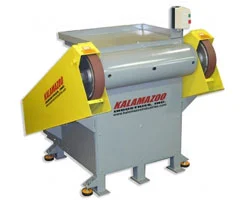 3 x 132 Inch Kalamazoo Industries Backstand Dual Head Grinder, backstand dual head grinder, dual head grinder, 3 x 132 inch, snag roughing grinding contouring angles, , Kalamazoo Industries BG214 3 x 132 inch double headed grinder, BG214 3 x 132 inch double headed grinder, 3 x 132 inch double headed grinder, 132 inch double headed grinder, double headed grinder, machine Shop machinery