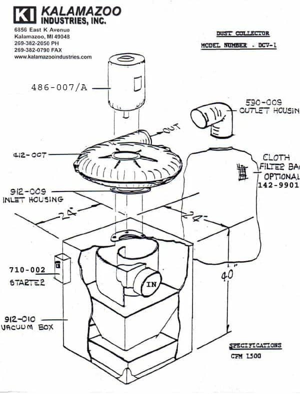 DCV-1 dust collector replacement part list DCV-1 dust collector replacement part list, DCV-1 industrial dust collector parts list, DCV-1, industrial dust collector, dust collector, industrial